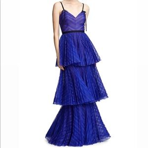 Marchesa Notte Blue Tiered Lace Gown Sz 4